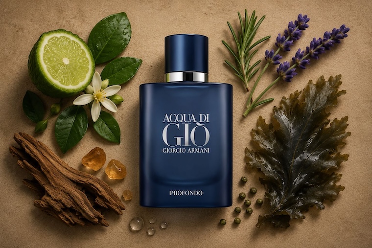 Giorgio Armani Acqua di Gio Profondo bottle in navy blue frosted glass