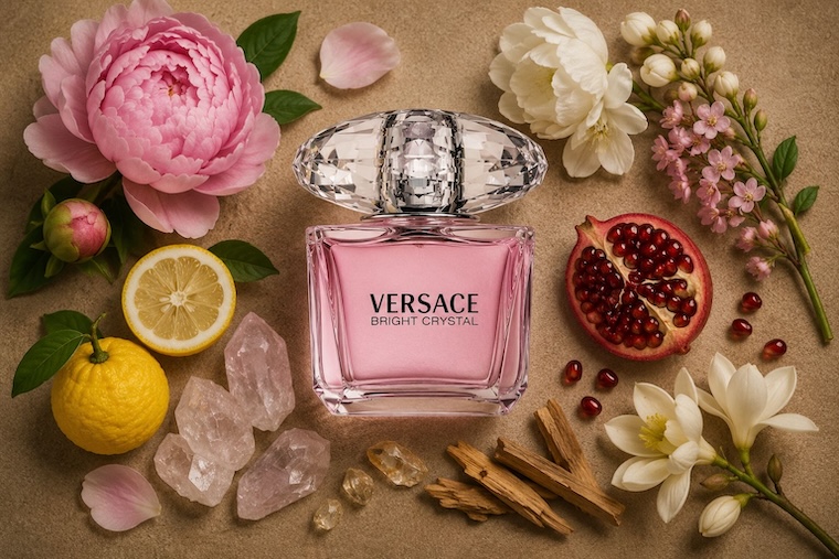 Versace Bright Crystal Eau de Toilette in faceted pink crystal-shaped bottle